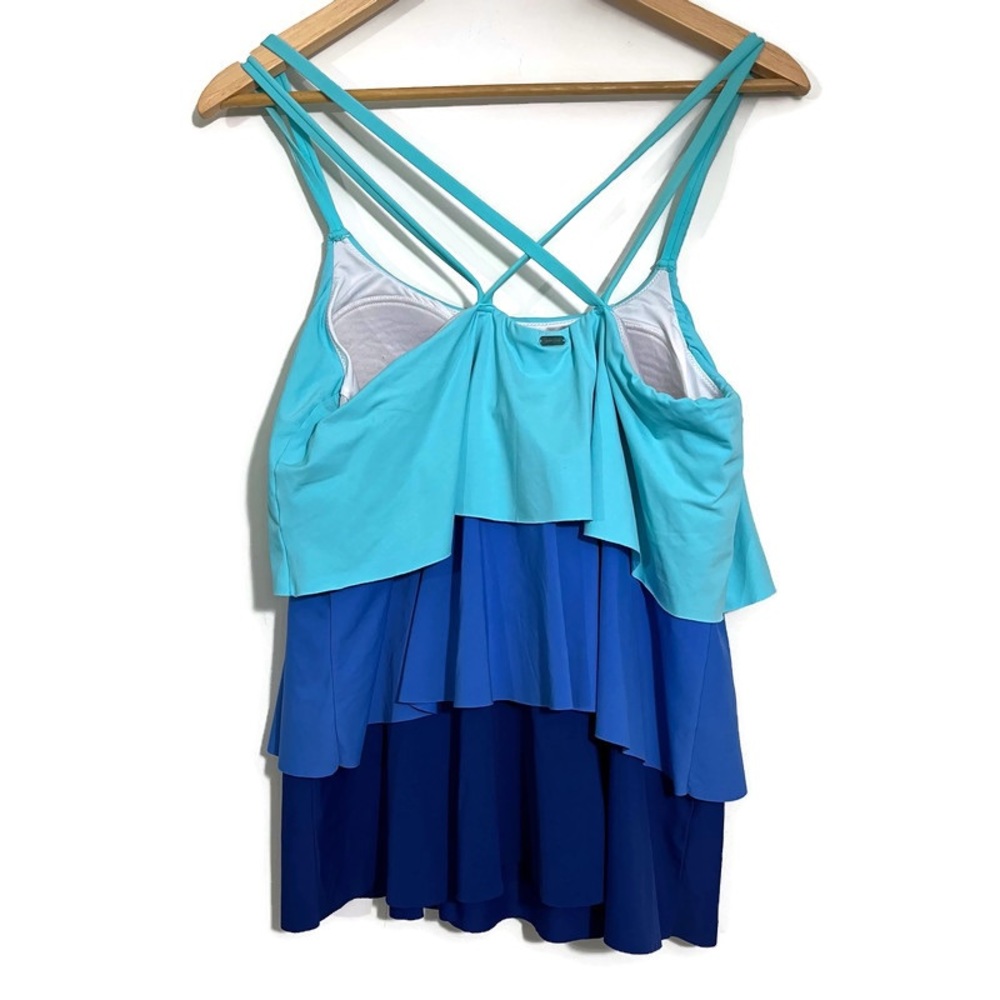Lands’ End Blue Color Block Tiered Ruffle Tankini Size 18 - Picture 5 of 11